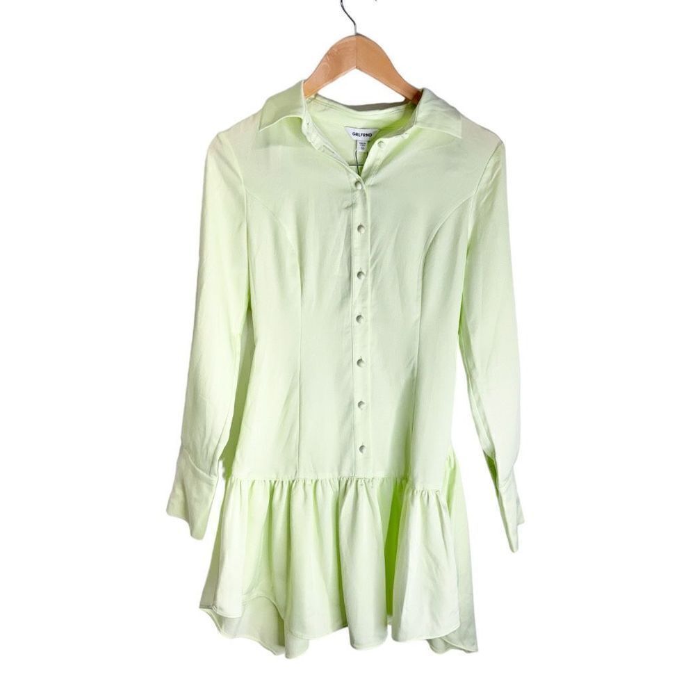 GRLFRND Mini Dress Extra Small Button Down Long Sleeve Lime Green